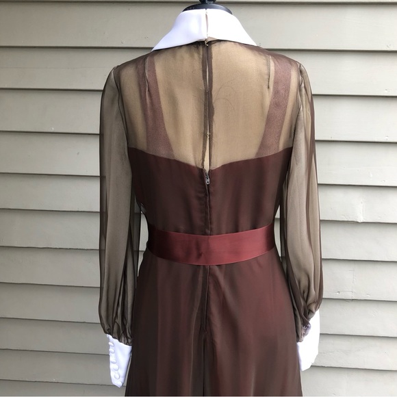 Vtg 60s/70s Wednesday Addams Goth Prairie Tiered Ruffle Contrast Trim Maxi Dress - Picture 13 of 17